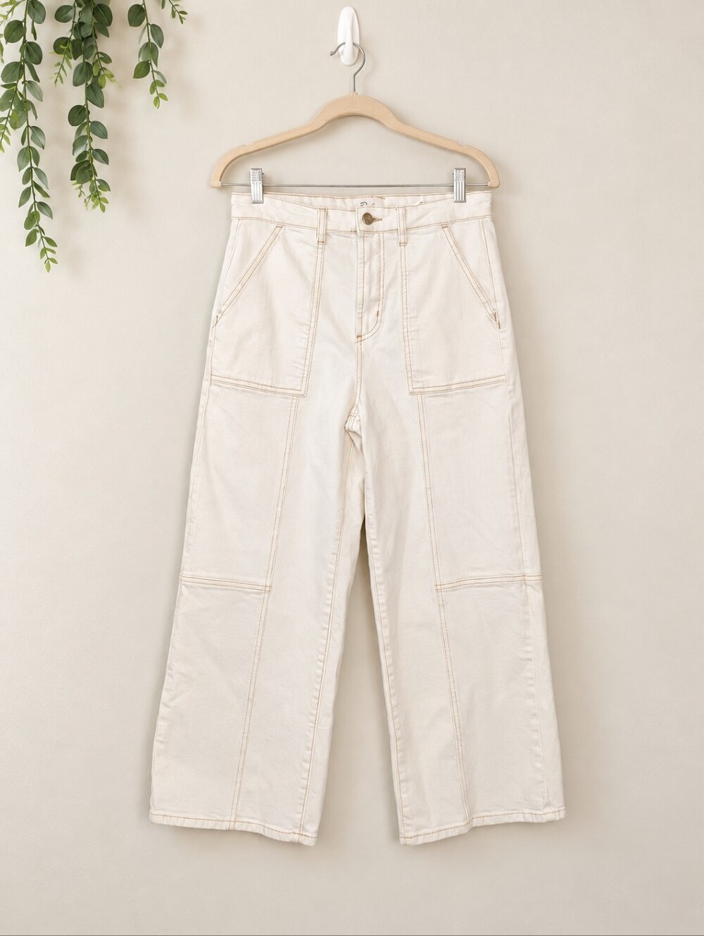 Rails The Getty Crop Wide Leg Jeans in Vintage Ecru Contrast Stitch 30